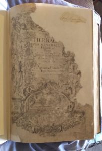 Restored title page of Gerard's Herbal