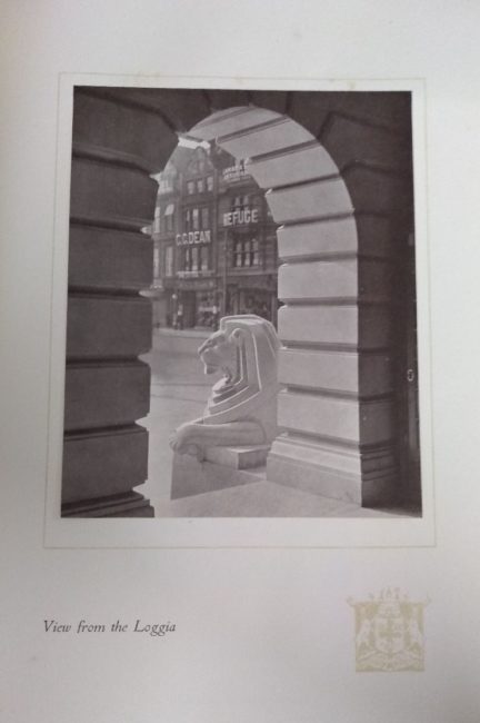Photograph looking out of the loggia of Nottingham Council HOuse