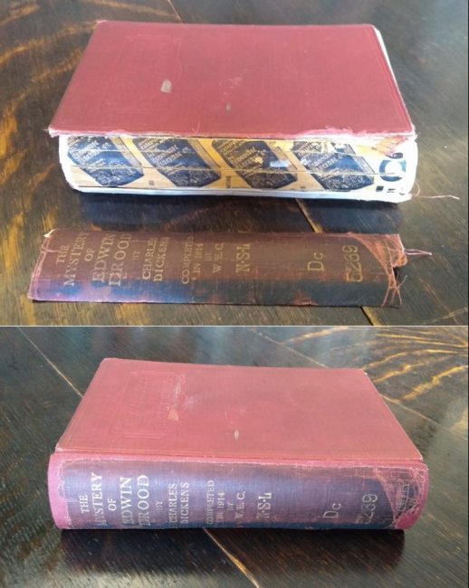 Before and after restoration picture of book